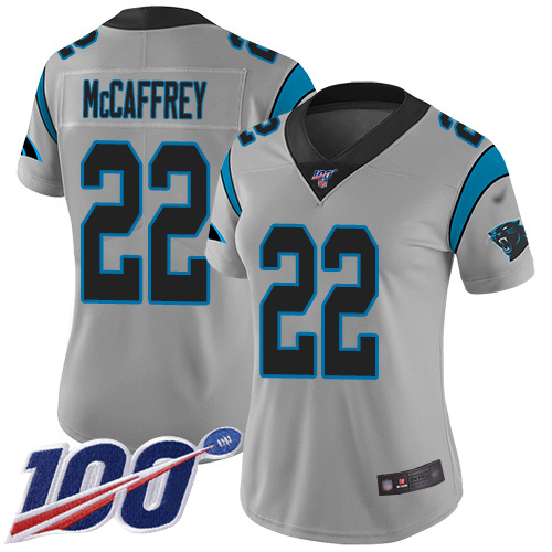 Carolina Panthers Limited Silver Women Christian McCaffrey Jersey NFL Football 22 100th Season Inverted Legend